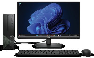 A desktop computer, monitor, keyboard and mouse.